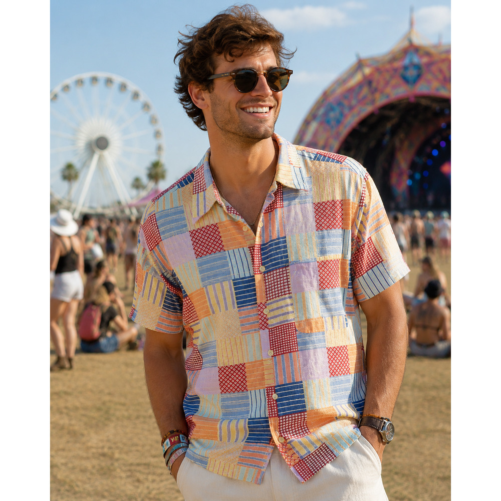 J. Crew Colorful Madras Patchwork Button-Down Shirt Cotton Preppy Coastal L